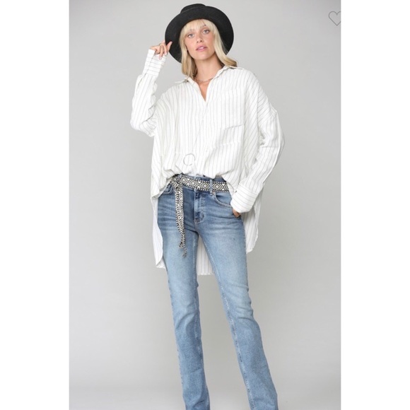 Woven button down striped slouchy oversize fit SML - Picture 5 of 7